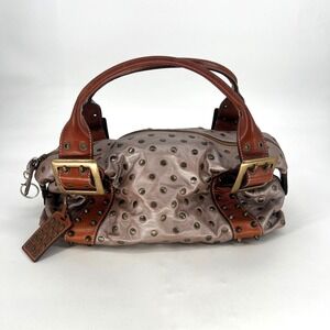 BE & D Lambskin Leather Handbag Garbo Pink Brown Y2K 90s Studded